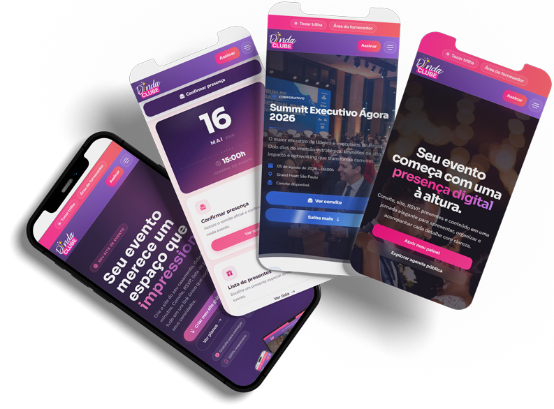 Temas da Dinda Clube exibidos em mockups de celulares